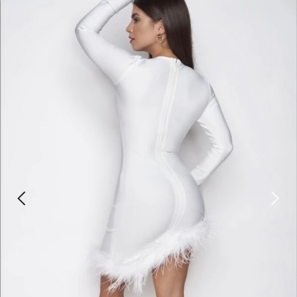 Bodycon Asymmetrical Feather Cocktail Dress - Picture 4 of 8